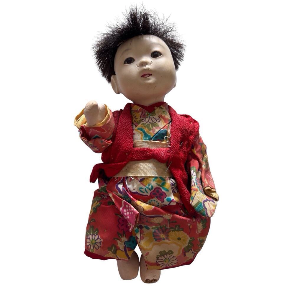 Itchimatsu 8" Doll baby Boy Traditional Japanese Kimono Vintage Gofun Compositio